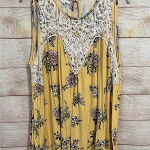Maurices Yellow Embellished Tank Top with Bib Collar